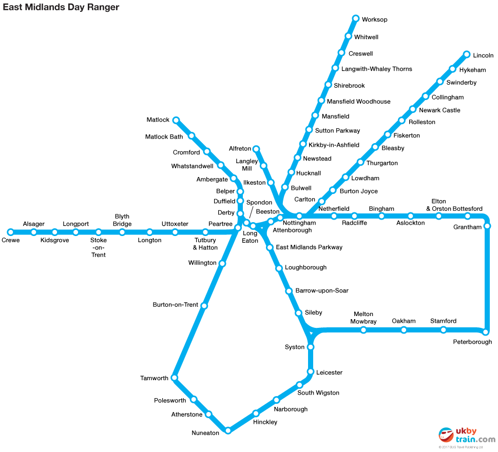 East Midlands Trains Map East Midlands Day Ranger Rail Pass